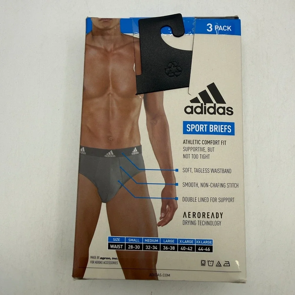 Adidas Sport Briefs Mens Size XXL Blue Grey Black Performance 3PK IR0836